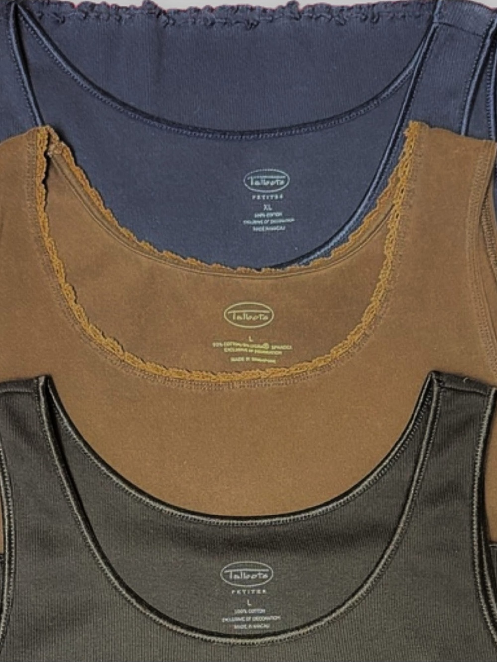 Talbots Tank Trio | Cotton Stretch Tank Set 3 | Petites Lp XLp Navy Brown Black